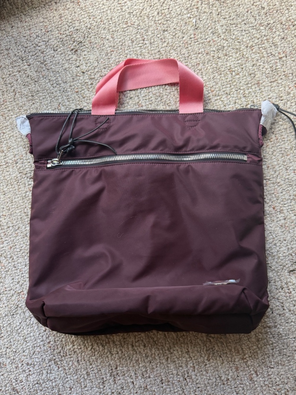 ShortyLOVE Burgundy Crossbody Tote with Pink Handles